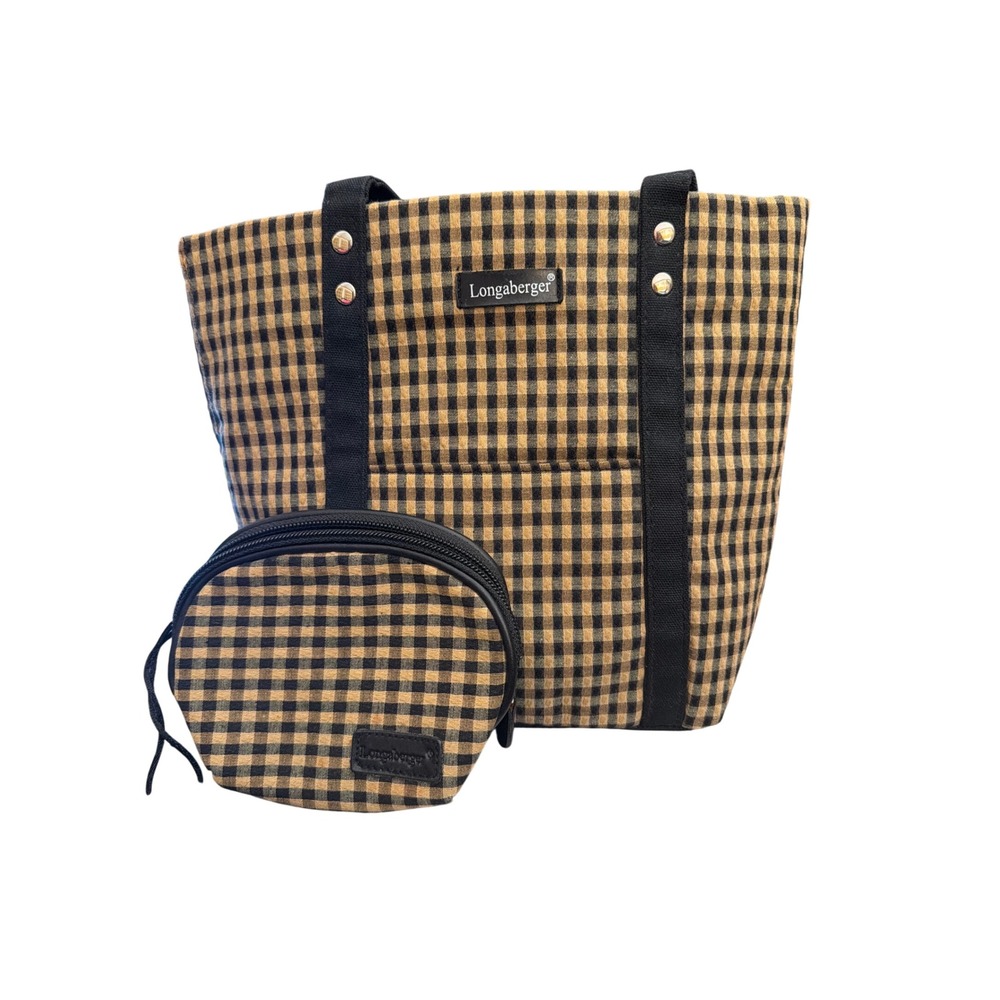 Vintage Longaberger Tote Bag Pouch Set Gingham Americana Farmhouse Country